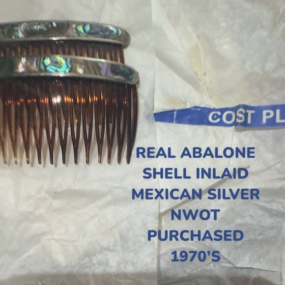 VTG Rare Hair Accessory Combs Genuine Abalone Shells Sterling Silver NWOT - Picture 2 of 4